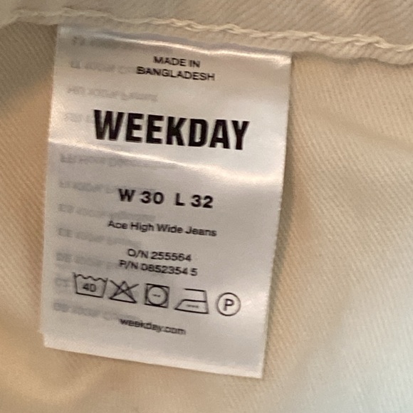Weekday Ace Organic Cotton High Rise Wide Leg Denim Jeans White Dusty Light 30 - Picture 12 of 13